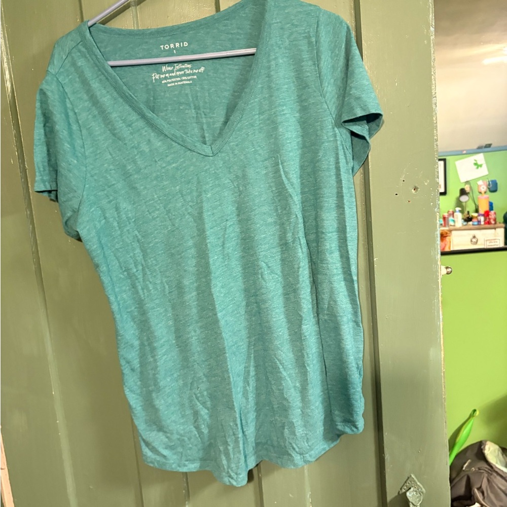 Torrid Teal Short Sleeve V-Neck Tee